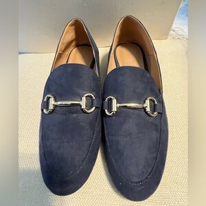 LOFT Elegant Navy Suede Loafers with Silver Accents Size 6.5